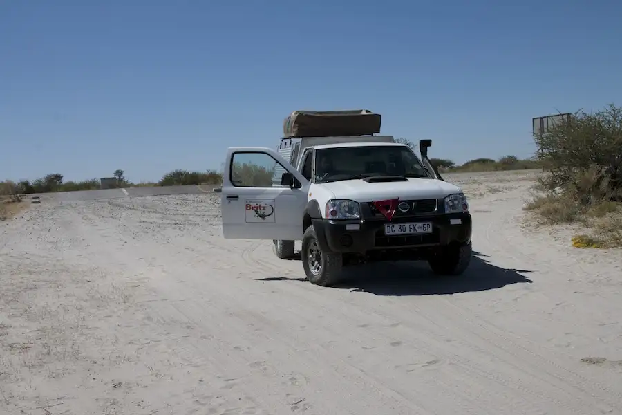 Botswana 4x4 Britz rental on a dirt track